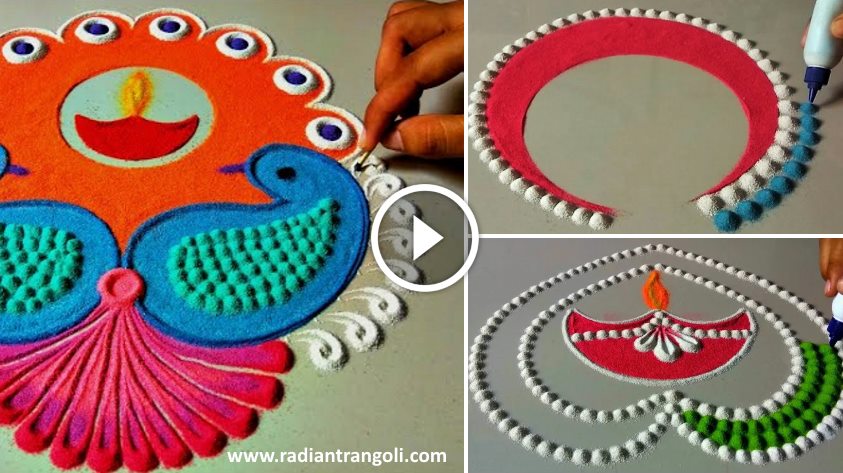 Simple and attractive diya rangoli design for diwali - Radiant Rangoli